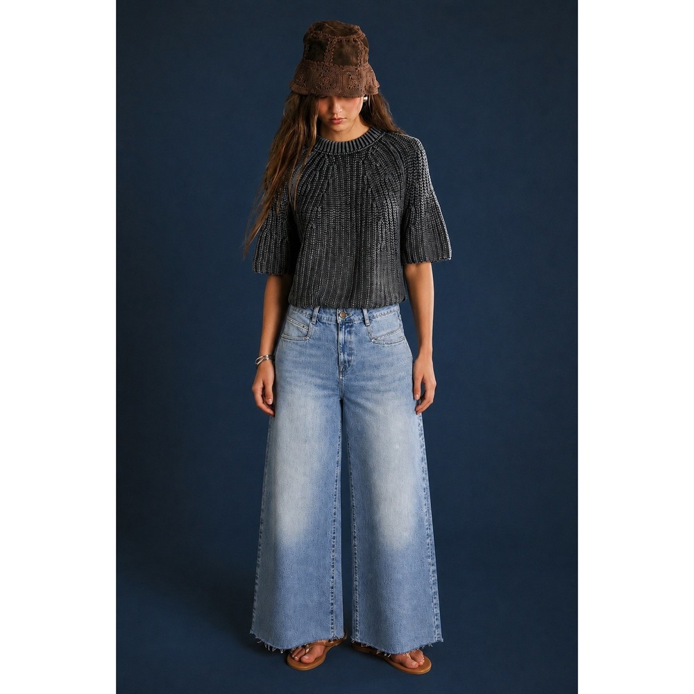Fidelity‎ Denim Defazio Wide Leg Jeans Koko Blue High Rise Raw Hem Size 26 NWT